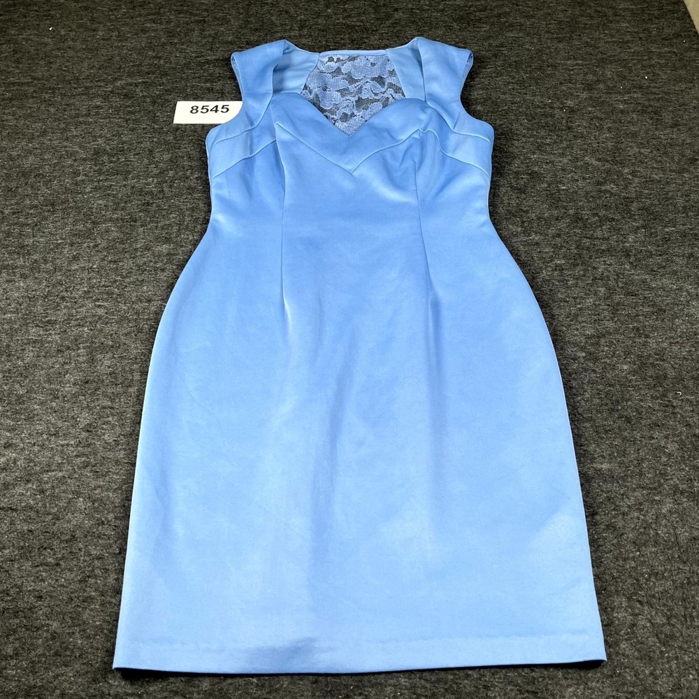 Connected Sheath Dress Womens 12 Blue Sweetheart Neck Lace Back Party Cocktail